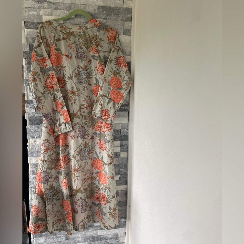 Women's RAJ NWT Boho Cotton Floral Print Midi Dress-Gray & Orange- Size Large - Picture 2 of 5